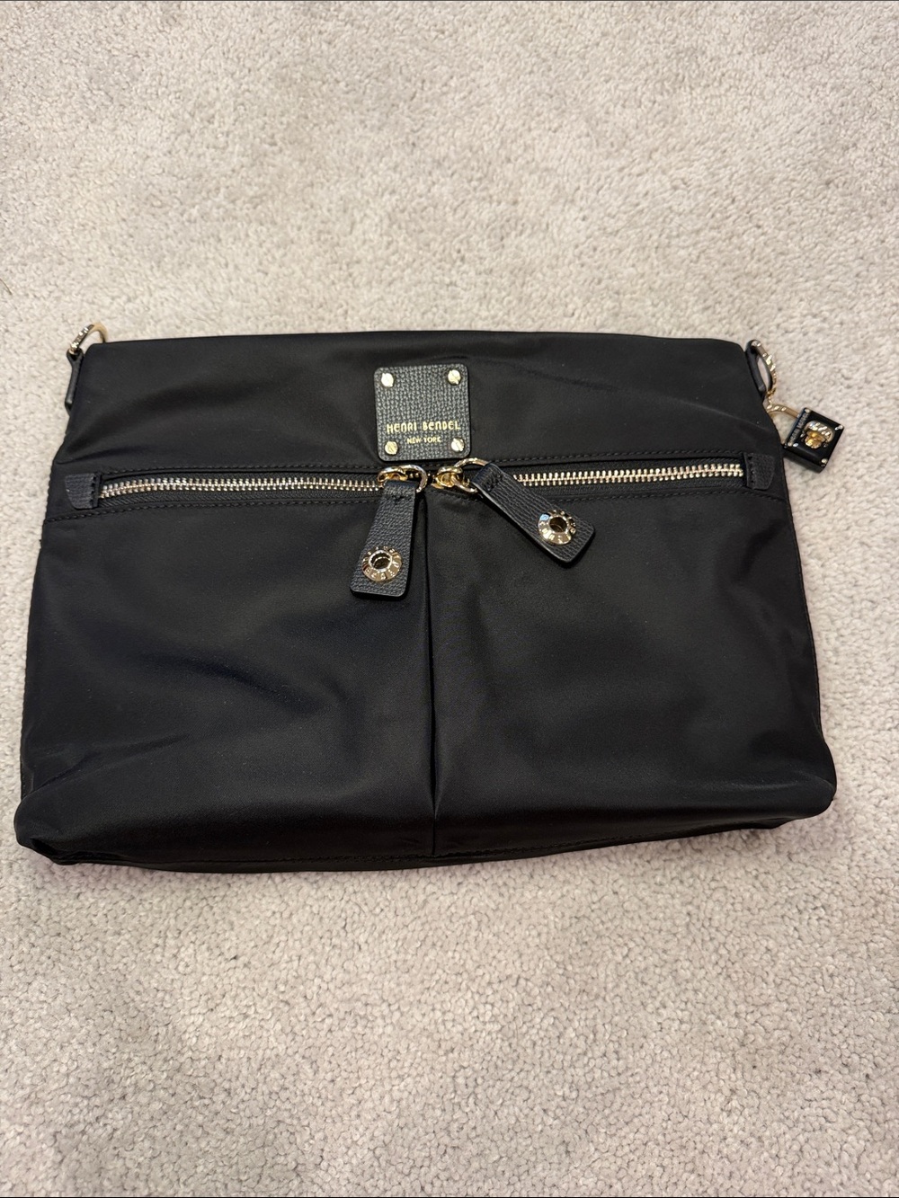 Henri Bendel Black Nylon Crossbody with Gold-Tone Accents